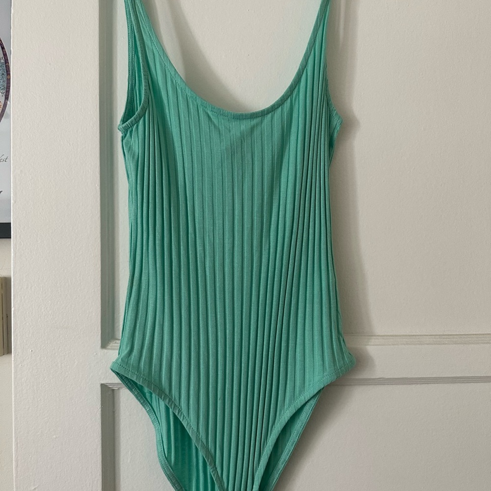 Atmosphere Green Ribbed Bodysuit with Spaghetti Straps